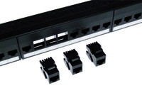 1U panel 24 ports equipped with 24 RJ45 CAT6 tool free unscreened jacks black
