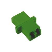 LC/APC duplex singlemode adaptor, plastic body, green colour, ceramic sleeve, to clip / to screw, 1000 matings, IL 0,2dB max