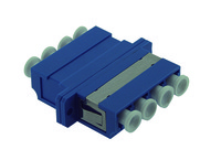 LC quad singlemode adaptor, plastic body, blue colour, ceramic sleeve, to clip / to screw, 1000 matings, IL 0,2dB max
