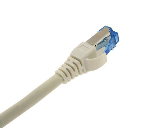 Patch cord Catégory 6A S/FTP shielded white RAL9010 27AWG RJ45 50 micron inches gold plating with slim snagless colored boots, 10G 4PPOE 30cm LSZH OD : 5.7mm, DELTA Certified ISO/IEC 11801, EN 50173, IEC 61156-5, ANSI/TIA-568.2-D