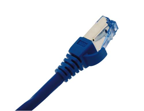 Patch cord Catégory 6A S/FTP shielded blue RAL5015 27AWG RJ45 50 micron inches gold plating with slim snagless colored boots, 10G 4PPOE 50cm LSZH OD : 5.7mm, DELTA Certified ISO/IEC 11801, EN 50173, IEC 61156-5, ANSI/TIA-568.2-D