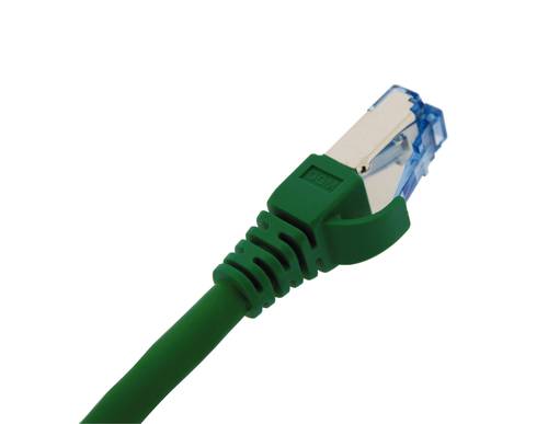 Patch cord Catégory 6A S/FTP shielded green RAL6024 27AWG RJ45 50 micron inches gold plating with slim snagless colored boots, 10G 4PPOE 50cm LSZH OD : 5.7mm, DELTA Certified ISO/IEC 11801, EN 50173, IEC 61156-5, ANSI/TIA-568.2-D