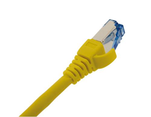 Patch cord Catégory 6A S/FTP shielded yellow RAL1021 27AWG RJ45 50 micron inches gold plating with slim snagless colored boots, 10G 4PPOE 50cm LSZH OD : 5.7mm, DELTA Certified ISO/IEC 11801, EN 50173, IEC 61156-5, ANSI/TIA-568.2-D