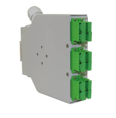 DIN rail optical metal loaded with 6 SC/APC duplex singlemode green adapters with ceramic sleeve + splice tray
