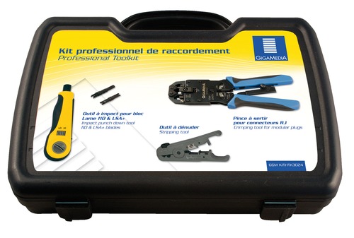 Set of tools for RJ crimping and self-stripping insertion block