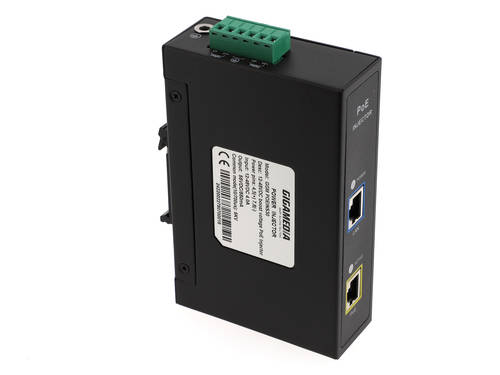 30W industrial DIN-RAIL PoE injector SFP 802.3AT PSE 48V 550mA input 1x DATA IN - 1x DATA + PoE OUT (RJ45)