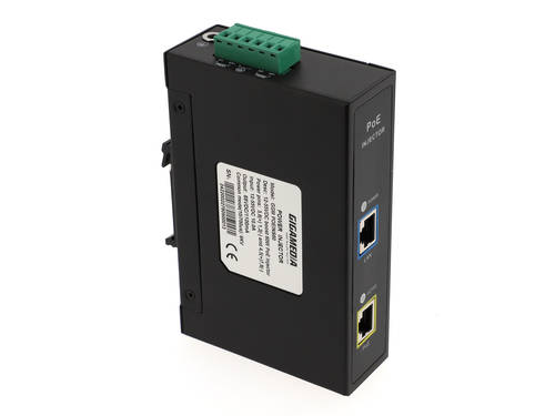 60W industrial DIN-RAIL 802.3BT PSE 48V 1100mA PoE injector 1x DATA IN - 1x DATA + PoE OUT (RJ45)