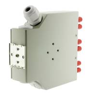 DIN rail optical metal loaded with 6 SC/ST duplex multimode grey adapters with ceramic sleeve + splice tray