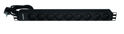 19'' PDU 5 ITALIAN sockets 16 A - 250 V equipped with bipolar magnetothermic circuit breaker 16 A - curve B and power cord H05VVF 2 m - 3 x 1.5 mm² with Schuko plug 16 A - 250 V - Black