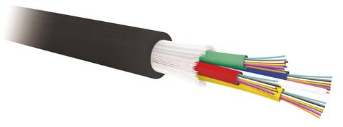 24 fibers singlemode OS2 9/125 µm outdoor optical cable, multi loose tube (12F/tube), hydro-blocking glass yarns protection, HDPE black outer jacket