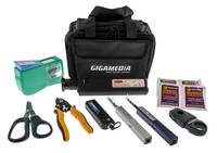 Fiber optic preparation and cleaning kit with a x200 microscope, a stripper, a VFL, two ST/SC/LC cleaning pens, one CLETOPS cassette, one aramid & kevlar shears, 10 IPA pre-saturated wipes, 1 round cable stripper
