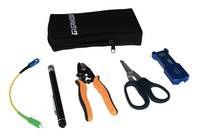 FTTH tool kit with removable jacket tool GGM RISERTOOL, stripper GGM STRIPPER, kevlar & aramid shears GGM C151, 5mW Visual Fault Locator GGM FC2001, SC to SC/APC simplex patchcord