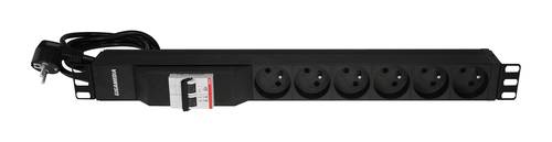 19'' PDU 6 UTE sockets 16 A - 250 V equipped with bipolar magnetothermic circuit breaker 16 A - curve B and power cord H05VVF 2 m - 3 x 1.5 mm² with Schuko plug 16 A - 250 V - Black