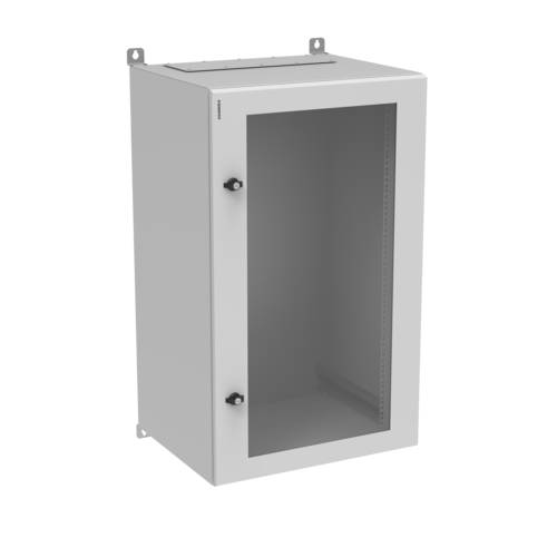19'' Wallmount cabinet single section, IPBOX 21U 600 mm width 500 mm depth, glass door - Grey