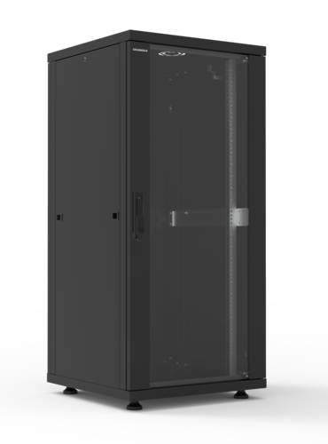 19'' Cabling floor standing cabinet INIRACK 26U 600 X 600 mm  front simple glass door / rear panel - Black