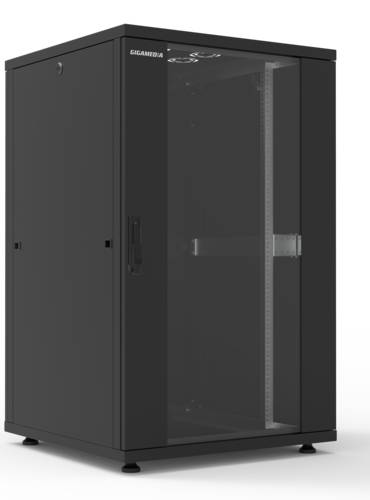 19'' Cabling floor standing cabinet INIRACK 26U 800 X 800 mm  front simple glass door / rear panel - Black