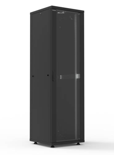 19'' Cabling floor standing cabinet INIRACK 42U 600 X 600 mm  front simple glass door / rear panel - Black