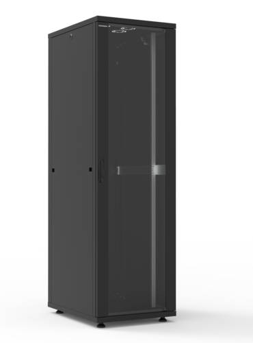 19'' Cabling floor standing cabinet INIRACK 42U 600 X 800 mm  front simple glass door / rear panel - Black