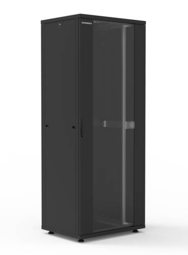 19'' Cabling floor standing cabinet INIRACK 42U 800 X 600 mm  front simple glass door / rear panel - Black