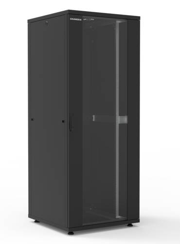 19'' Cabling floor standing cabinet INIRACK 42U 800 X 800 mm  front simple glass door / rear panel - Black