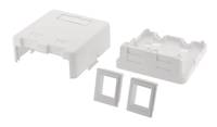 EMPTY WHITE SURFACE MOUNT BOX 2 PORTS KEYSTONE 63X65X30MM WITH INSERT AND SHUTTER, UL 94V-0