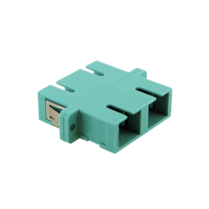 SC duplex multimode adaptor, plastic body, aqua colour, ceramic sleeve