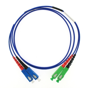 Singlemode G657A2 duplex yellow patchcord, SC/UPC to SC/APC 1M