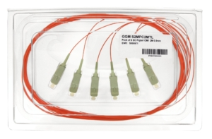 Lot of 6 OM1 62,5/125µm tight buffer SC pigtails, 2 meters, orange colour