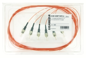 Lot de 6 pigtails structure serrée ST multimode OM1 62,5/125 µm 2 mètres, orange