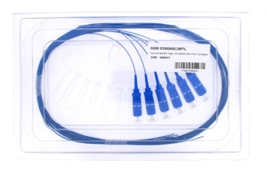 Lot of 6 G657A2 9/125µm tight buffer SC/UPC pigtails, 2 meters, blue colour