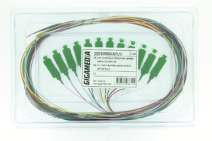 12 coloured G657A2 9/125µm tight buffer SC/APC pigtails, 2 meters
