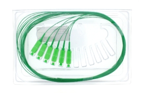 Lot of 6 G657A2 9/125µm tight buffer SC/APC pigtails, 2 meters, green colour