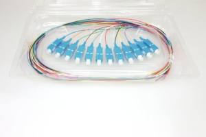 12 coloured OS2 9/125µm semi-tight buffer easy-strip SC/UPC pigtails, 2 meters