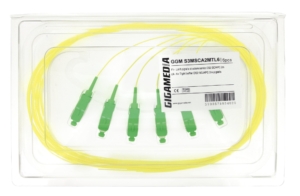 Lot of 6 OS2 9/125µm tight buffer SC/APC pigtails, 2 meters, yellow colour