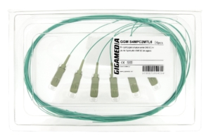 Lot of 6 OM3 50/125µm tight buffer SC pigtails, 2 meters, aqua colour