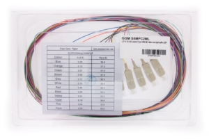 12 coloured OM4 50/125µm semi-tight buffer easy-strip SC pigtails, 2 meters