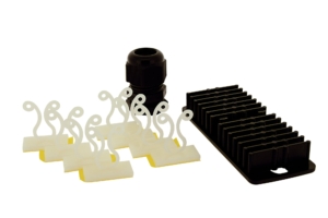 Kit d&rsquo;épissurage : support épissures 24 fibres,clips lovage,presse-étoupe PG13,5