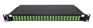 Tiroir optique noir 1U OS2 équipé 12 raccords SC/APC duplex +24 pigtails colorés