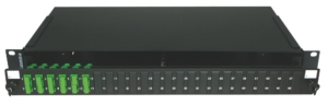 Tiroir optique noir 1U OS2 équipé 6 raccords SC/APC duplex + 12 pigtails colorés