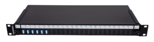 Tiroir optique noir 1U monomode OS2 équipé 6 raccords LC duplex bleus