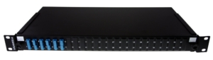 Preloaded 1U black patchpanel with 6 SC duplex OS2 blue adapters