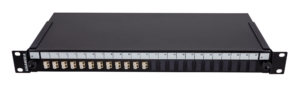 Tiroir optique noir 1U multimode OM2/OM3 équipé 12 raccords LC duplex beiges