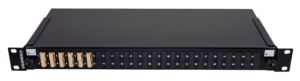 Preloaded 1U black patchpanel with 6 SC duplex OM2/OM3 grey adapters