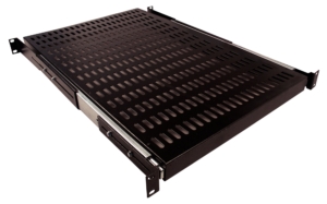 Etagère à glissières 19″ 1U, 4 points de fixation, prof  600 mm – Noir