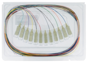 12 coloured OM2 50/125µm semi-tight buffer easy-strip SC pigtails, 2 meters