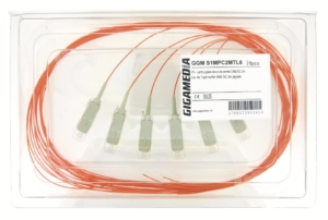 Lot of 6 OM2 50/125µm tight buffer SC pigtails, 2 meters, orange colour