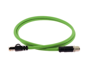 Cordon CAT6A 10Gbps AWG26/7 S/FTP GAINE PUR M12 mâle codé X IP67/ RJ45 10m Vert