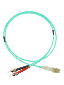 LC/ST OM3 50/125 µm duplex 1 m patchcord, LSZH Ø3 mm jacket, aqua colour
