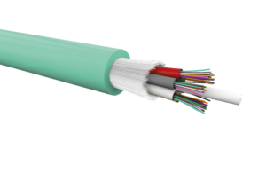 72 fibres (12F/T) OM3 indoor/outdoor + glass yarns, LSOH Dca, aqua colour