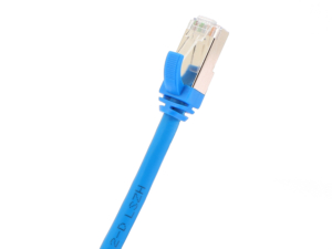 Cordon INITIO RJ45 S/FTP 10G ISO/IEC 11801  blindé LSZH 2M, Bleu RAL9015